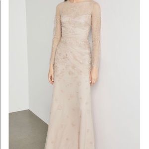 BCBGMAXARIA Nude Gold Embroidered Dress